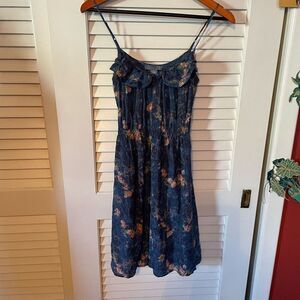 LIL | blue with pink flowers 100% silk dress 0